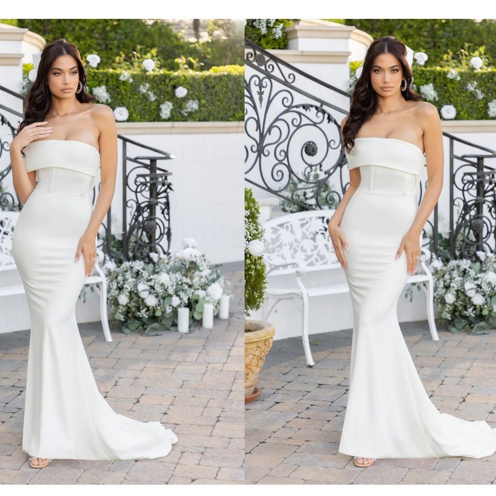 Ivory Bardot Fishtail Maxi Dress